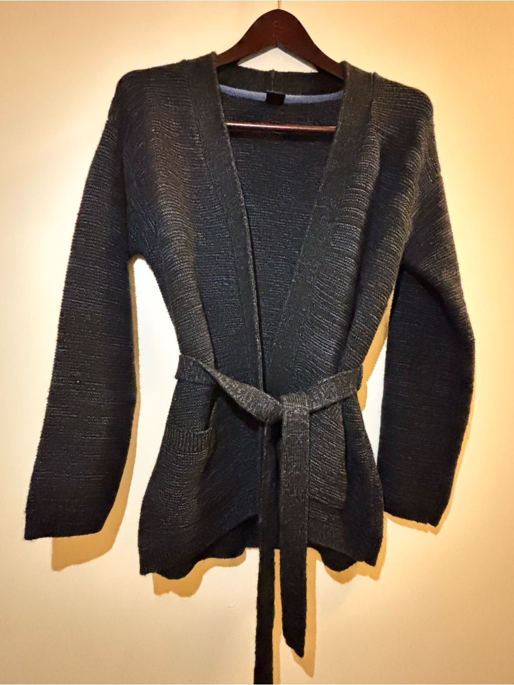 GAP Black Belted Open-Front Knit Cardigan